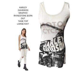 HARLEY‎ DAVIDSON BLING RHINESTONE LOGO GRAPHIC BURN OUT TANK TOP LARGE NWT